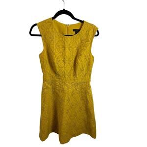 J CREW Womens Size 2 Sleeveless Jacquard Eyelet Mustard Yellow Knee Length Dress